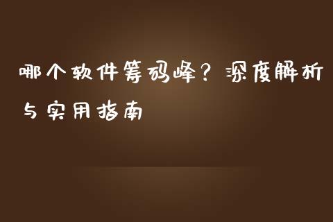 哪个软件筹码峰？深度解析与实用指南_https://m.jnbaishite.cn_财经新闻_第1张