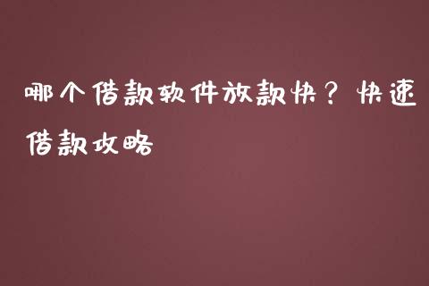 哪个借款软件放款快？快速借款攻略_https://m.jnbaishite.cn_期货研报_第1张