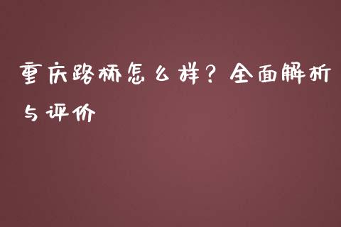 重庆路桥怎么样？全面解析与评价_https://m.jnbaishite.cn_期货研报_第1张