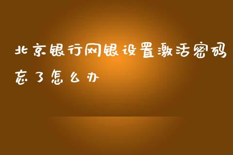 北京银行网银设置激活密码忘了怎么办_https://m.jnbaishite.cn_期货研报_第1张