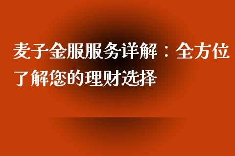 麦子金服服务详解：全方位了解您的理财选择_https://m.jnbaishite.cn_财经新闻_第1张