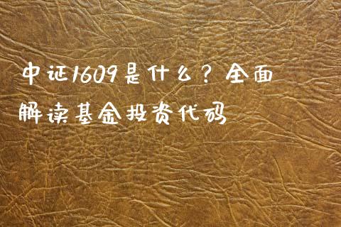 中证1609是什么？全面解读基金投资代码_https://m.jnbaishite.cn_财经新闻_第1张