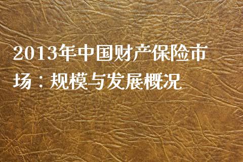 2013年中国财产保险市场：规模与发展概况_https://m.jnbaishite.cn_财经新闻_第1张