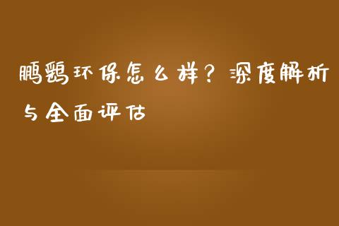 鹏鹞环保怎么样？深度解析与全面评估_https://m.jnbaishite.cn_财经新闻_第1张