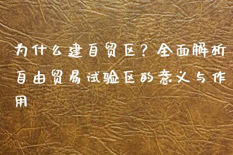 为什么建自贸区？全面解析自由贸易试验区的意义与作用_https://m.jnbaishite.cn_期货研报_第1张