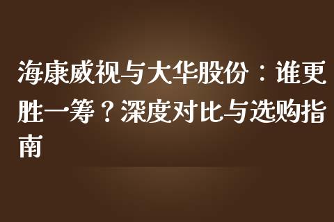 海康威视与大华股份：谁更胜一筹？深度对比与选购指南_https://m.jnbaishite.cn_投资管理_第1张