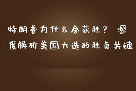 特朗普为什么会获胜？ 深度解析美国大选的胜负关键_https://m.jnbaishite.cn_期货研报_第1张