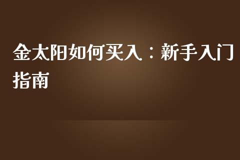 金太阳如何买入：新手入门指南_https://m.jnbaishite.cn_金融市场_第1张