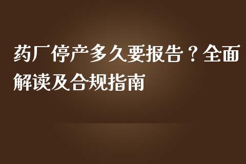 药厂停产多久要报告？全面解读及合规指南_https://m.jnbaishite.cn_财经新闻_第1张