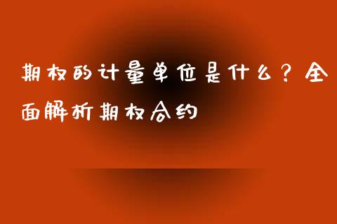 期权的计量单位是什么？全面解析期权合约_https://m.jnbaishite.cn_期货研报_第1张