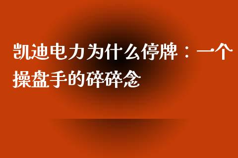 凯迪电力为什么停牌：一个操盘手的碎碎念_https://m.jnbaishite.cn_金融市场_第1张