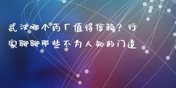 武汉哪个药厂值得信赖？行家聊聊那些不为人知的门道_https://m.jnbaishite.cn_期货研报_第1张